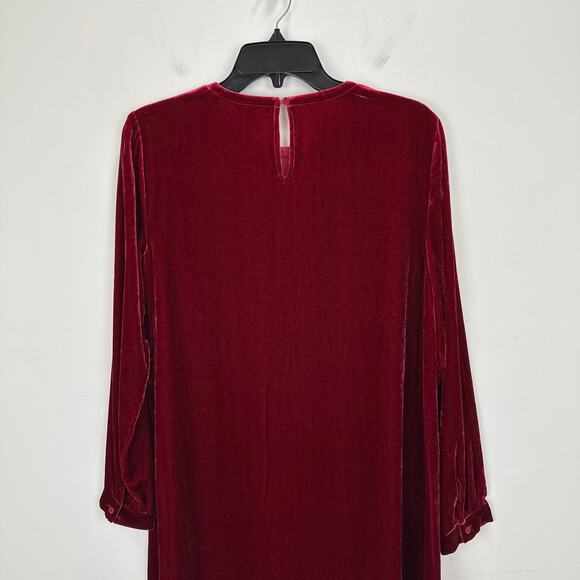 Eileen Fisher Velvet Dress Long Sleeve Silk Viscose Party Red Relaxed XXS NWT - Picture 11 of 14